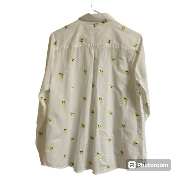 Kim Rogers Womens PM Lemon White Button Up Embroidered Roll Tab Sleeve Shirt Top - Picture 2 of 10